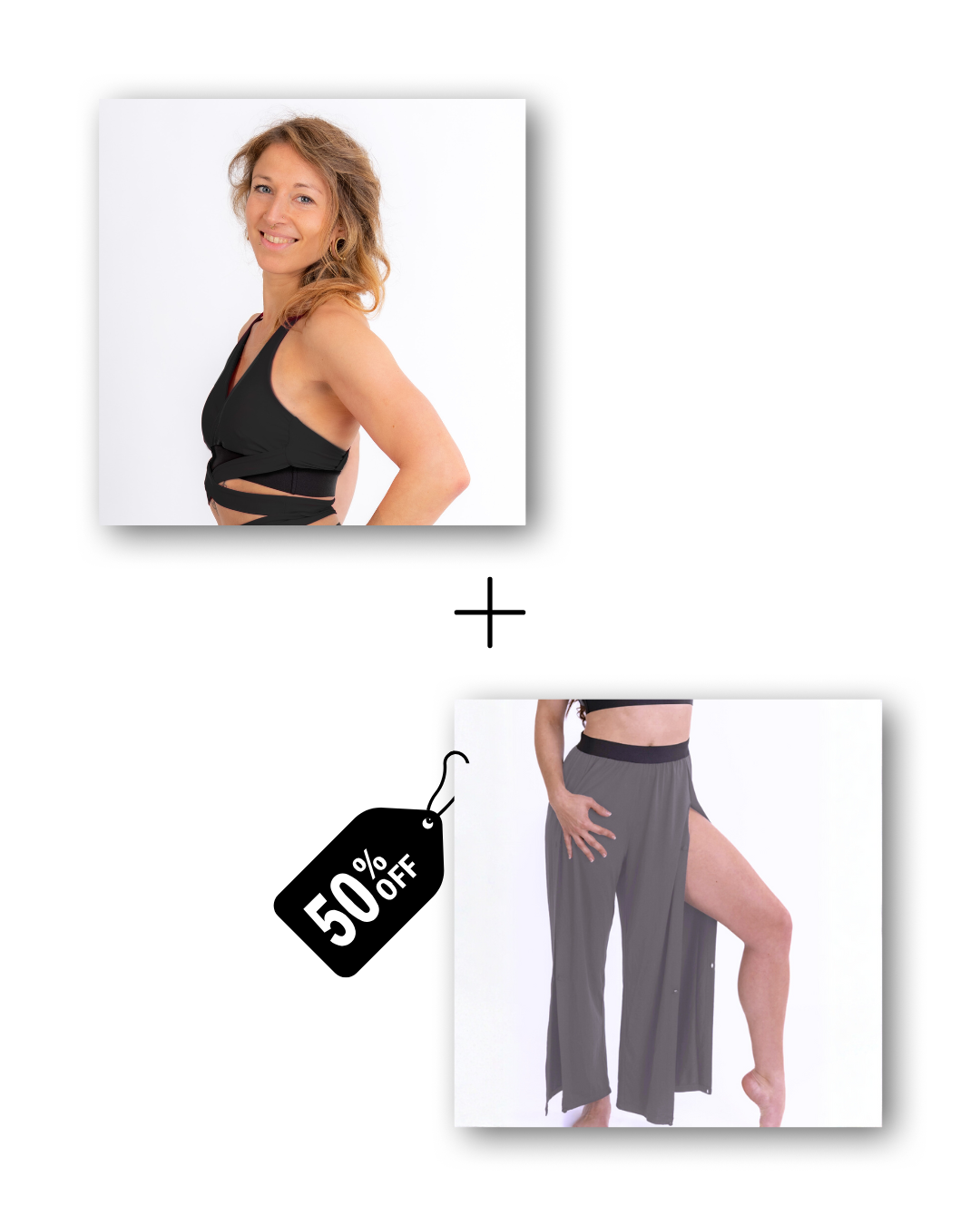 Wrap top in classic black / Pre-Workout & Flow Pants Bundle in mouse gray