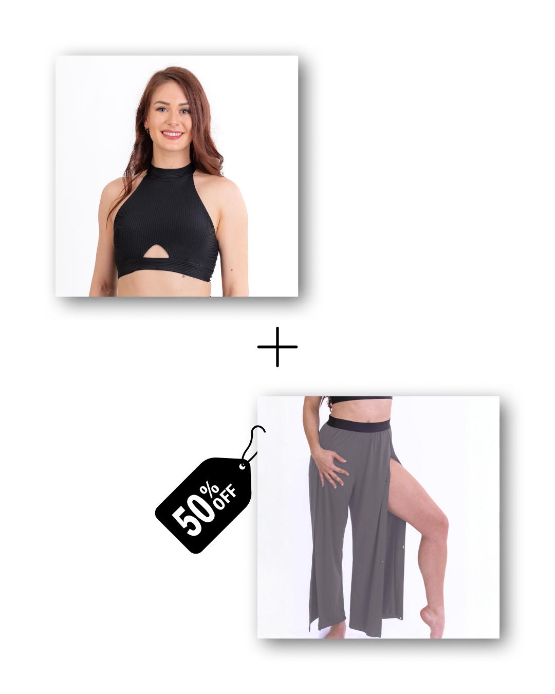 A-Line Top in ribbed black / Pre-Workout & Flow Pants in mouse gray Bundle