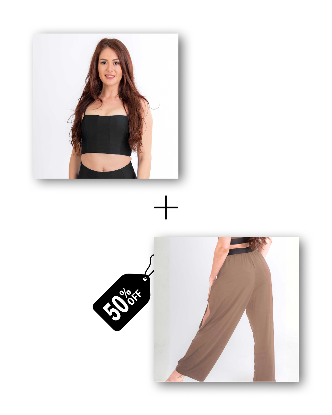 Corset top in classic black / pre-workout &amp; flow pants in cloudy taupe bundle 