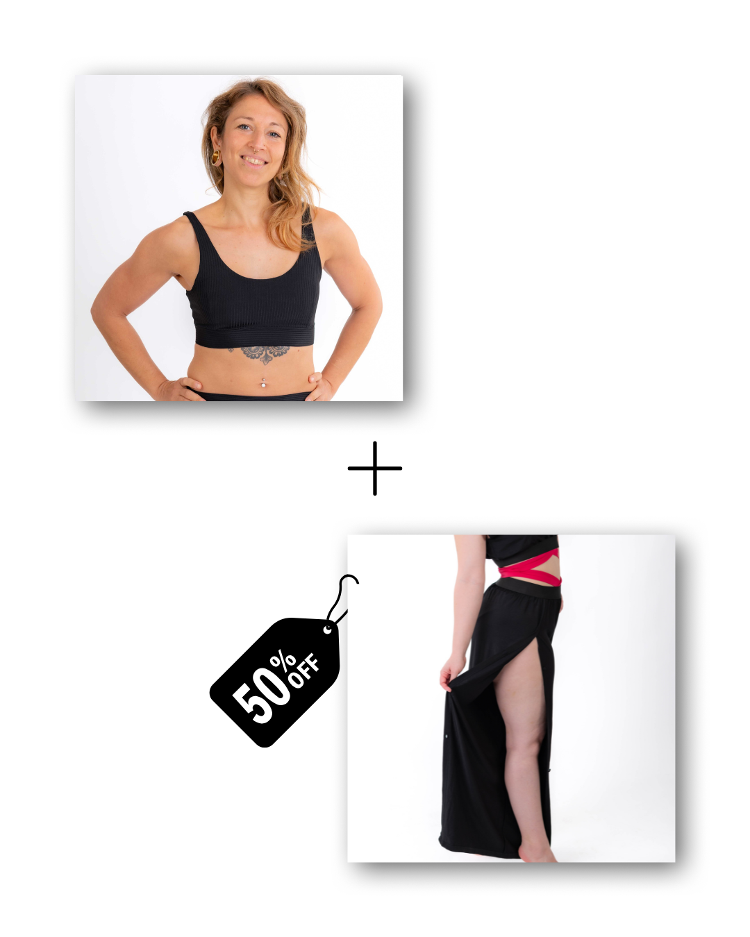 Basic top in ribbed black / pre-workout &amp; flow pants in classic black bundle 