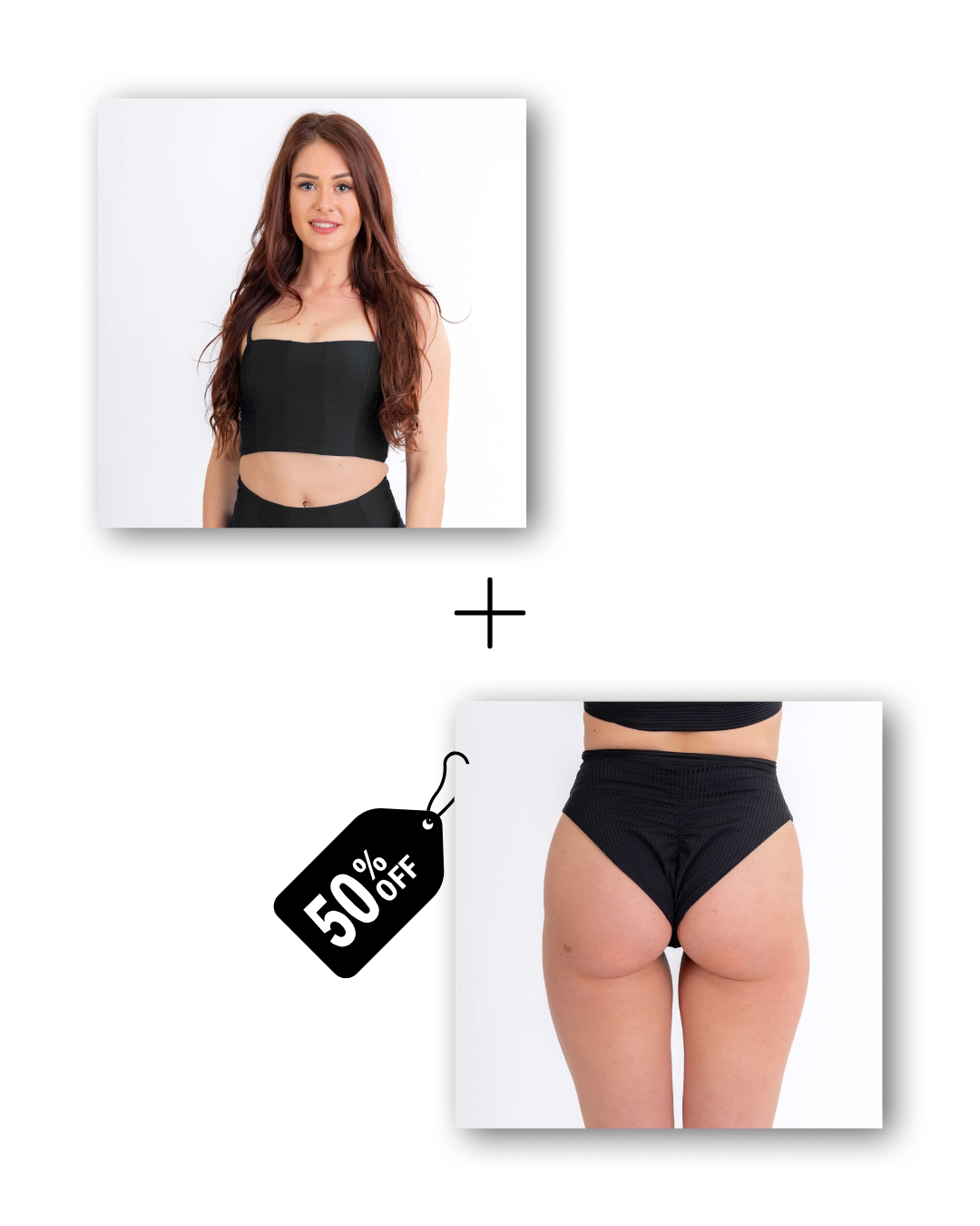 Corset top in classic black / A-Line shorts in ribbed black bundle 