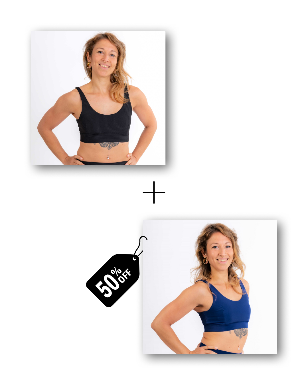 Basic top bundle in ribbed black / deep blue sea 