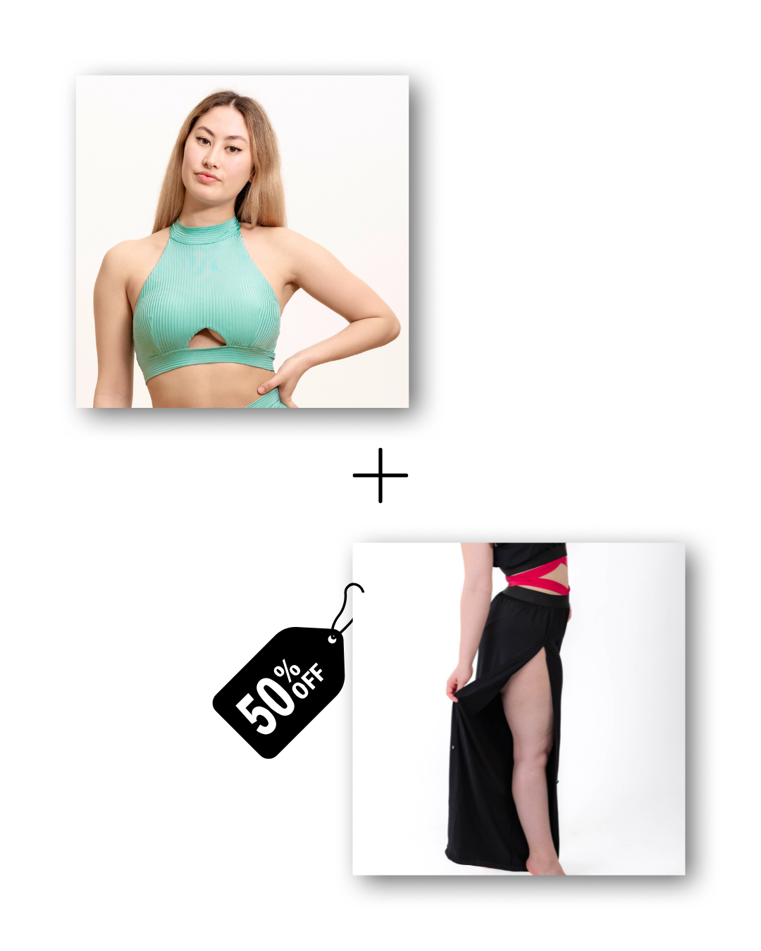 A-Line Top in ribbed ocean mint / Pre-Workout & Flow Pants in classic black Bundle