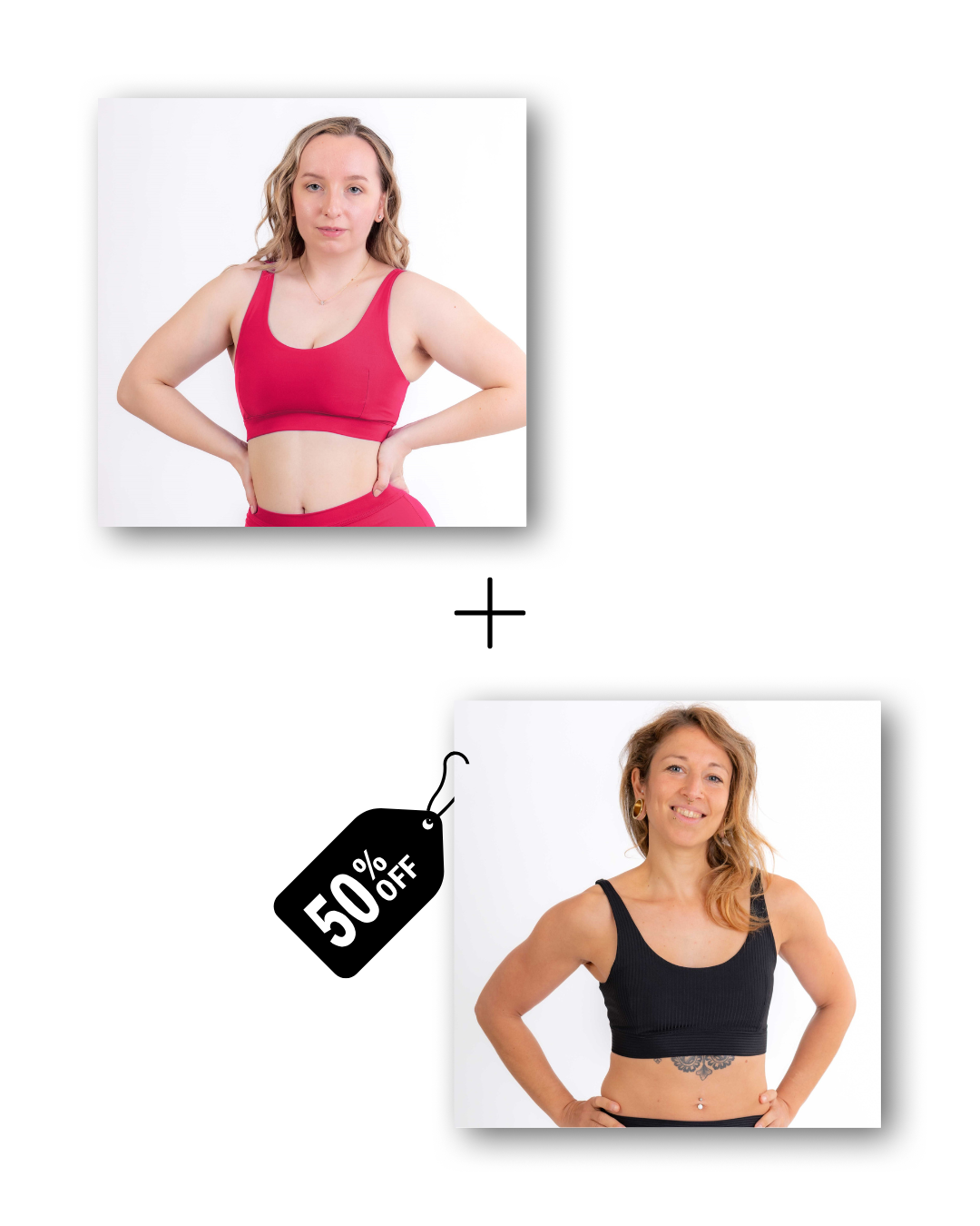 Basic top bundle in dangerously pink / ribbed black 