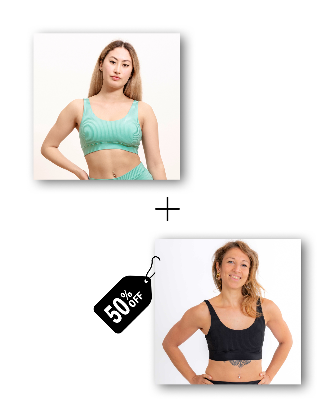 Basic top bundle in ribbed black / ribbed ocean mint 