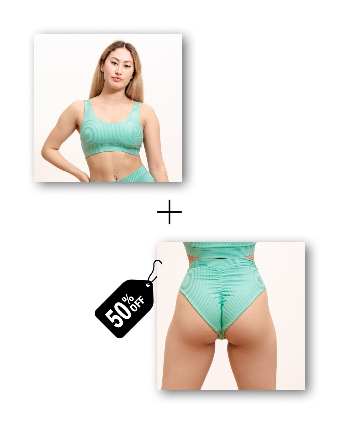 Basic top &amp; A-line shorts bundle in ribbed ocean mint 