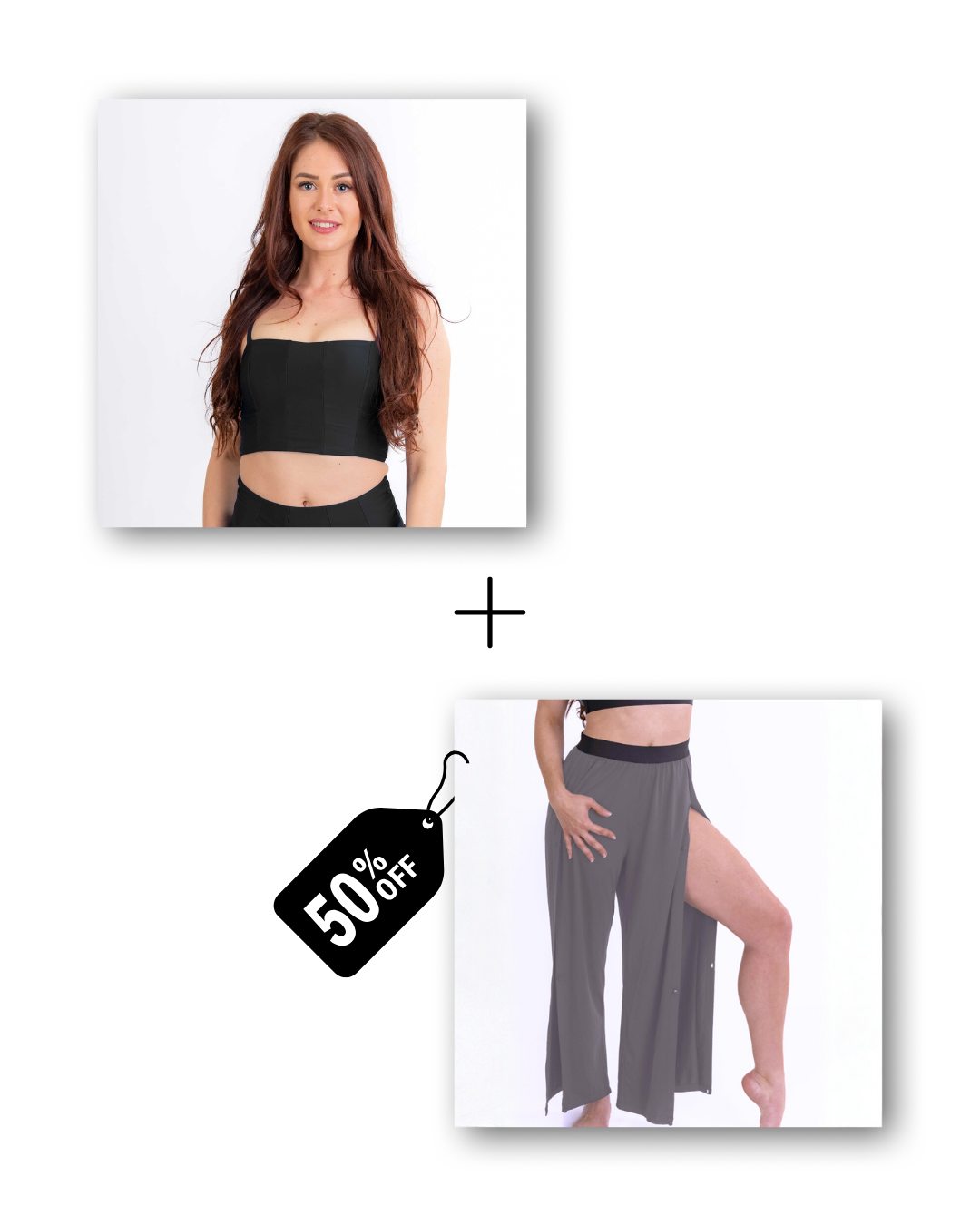 Corset top in classic black / Pre-Workout &amp; Flow Pants in mouse gray bundle 