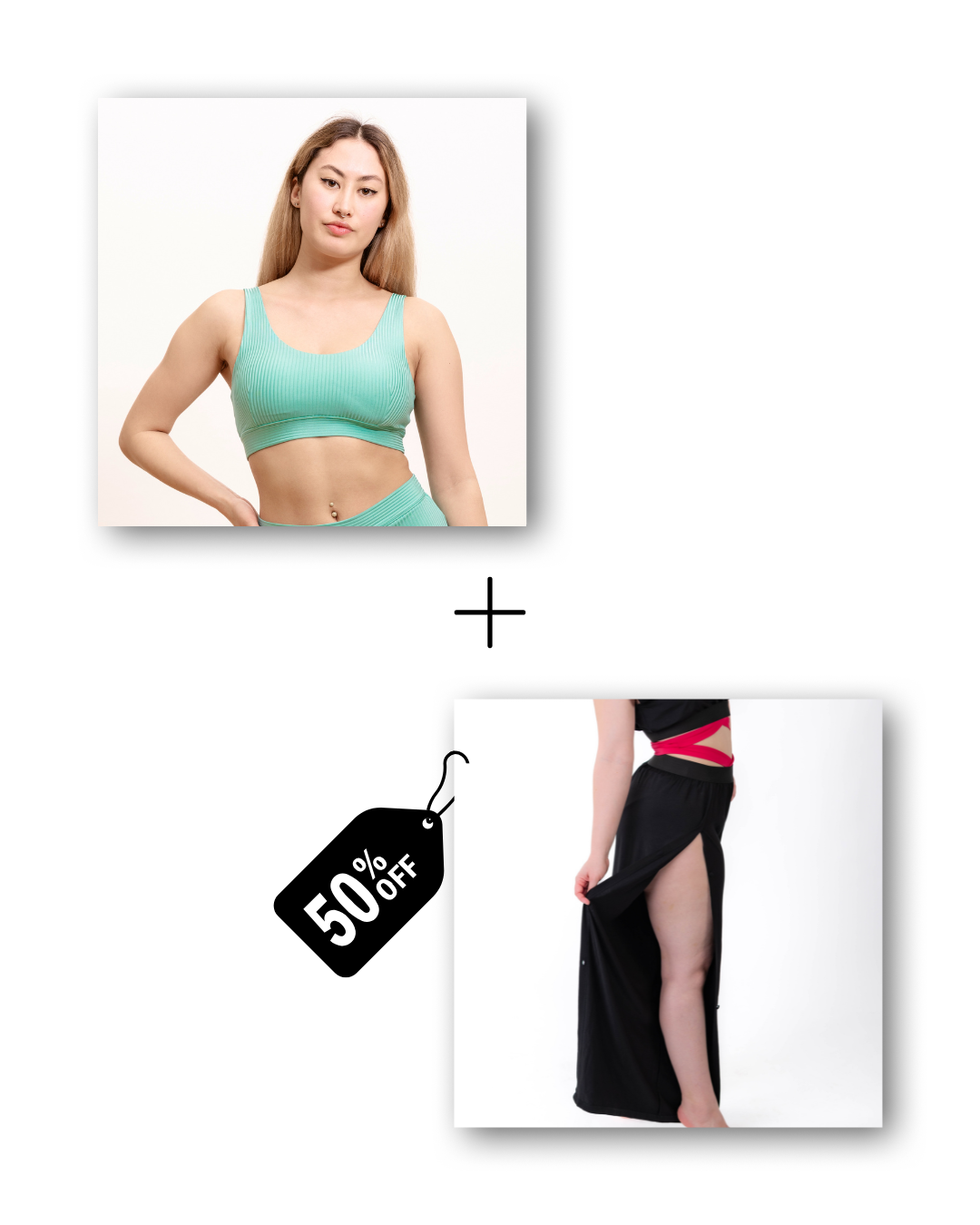 Basic top in ribbed ocean mint / pre-workout &amp; flow pants in classic black bundle 