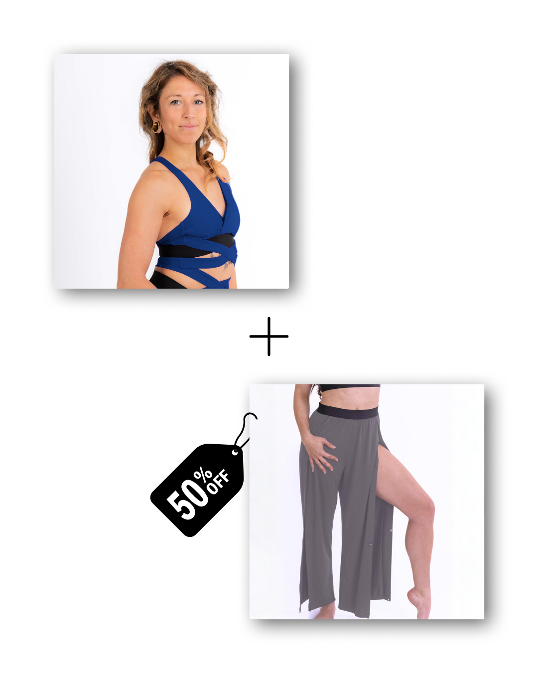 Wrap Top in deep blue sea / Pre-Workout &amp; Flow Pants Bundle in mouse gray 