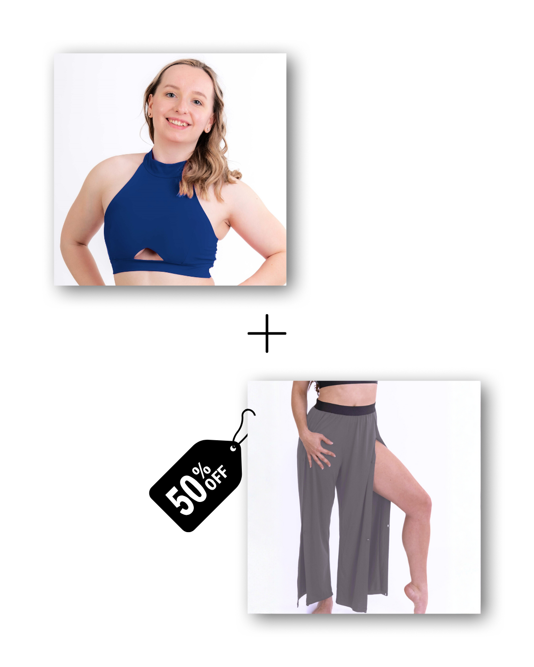 A-Line Top in deep blue sea / Pre-Workout & Flow Pants in mouse gray Bundle