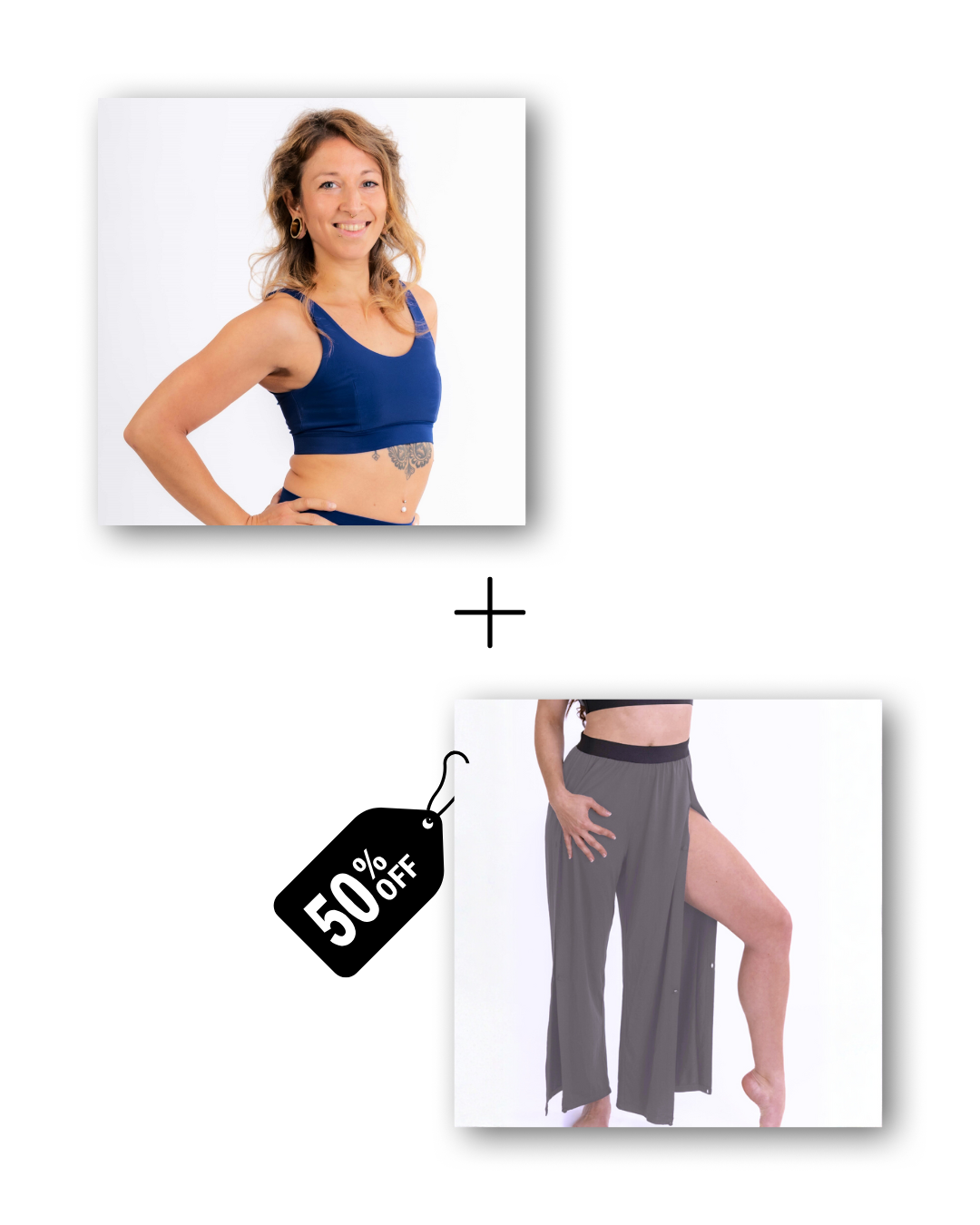 Basic top in deep blue sea / pre-workout &amp; flow pants in mouse gray bundle 