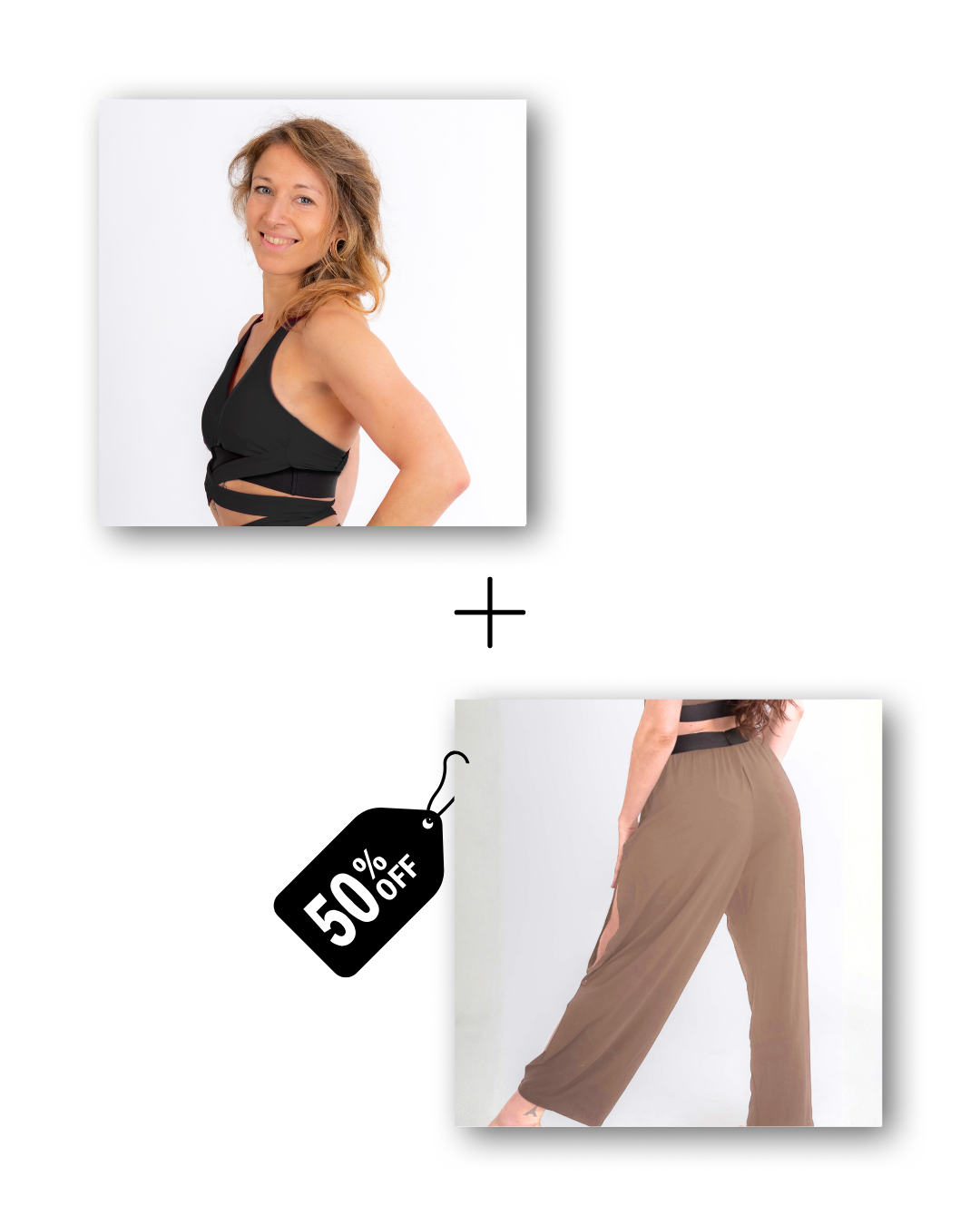 Wrap top in classic black / Pre-Workout &amp; Flow Pants Bundle in cloudy taupe 